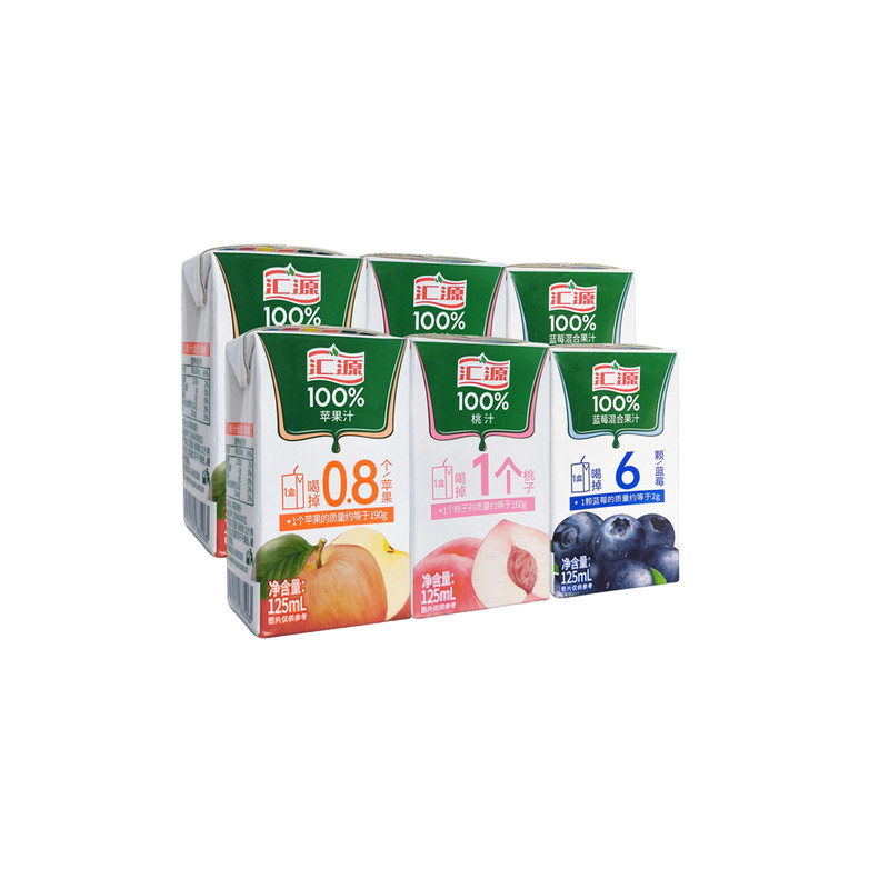 汇源果汁100%苹果汁蓝莓桃汁125ml*36盒便携小盒果汁饮料整箱