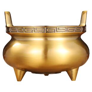 纯黄铜合金香炉家用室内宣德圆鼎炉上香三足招财神爷供奉佛烧香火