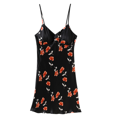 美标真丝吊带印花睡裙