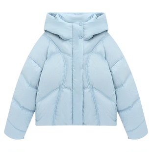 Basic House/百家好蓝色羽绒服女2025冬新款短款鸭绒休闲保暖外套