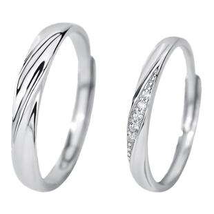 纯银共度爱河情侣对戒男女一对简约活口调节生日情人节礼物送女友