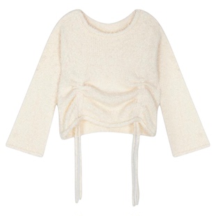 Heatherich针织衫女2025冬季新款毛毛日系抽绳露肩毛衣599196