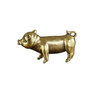 创意黄铜手工精细制作小猪仔猪年生肖猪桌面摆件金属模型小挂件