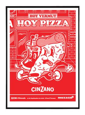 超酷感 红色pizza店铺海报 网红咖啡馆服装店 海报拍照墙饰道具