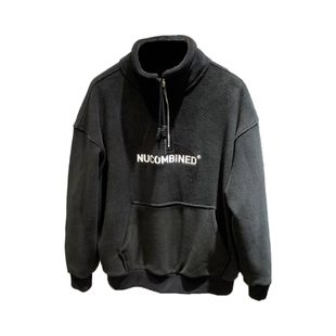 秋冬新款颗粒绒半拉链套头外套潮流时尚美式休闲加绒半高领卫衣男