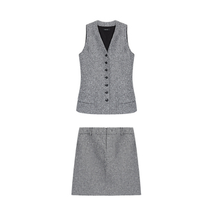 Maven Lin 智性精英 干练肌理老钱风亚麻马甲背心女a字半身裙套装