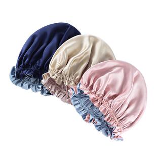 真丝撞色重磅桑蚕丝发帽双层真丝睡帽居家休闲护发养发月子帽隔脏