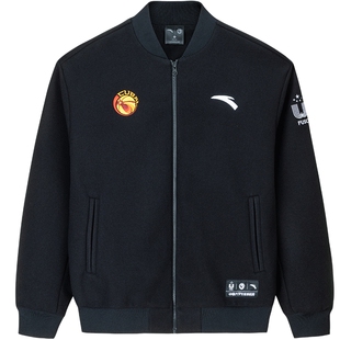 安踏CUBAL大学生联赛篮球外套男子针织运动黑色上衣春夏季棒球服