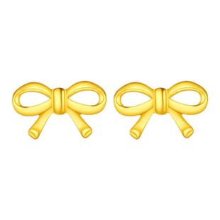百泰小蝴蝶结黄金耳钉足金999耳饰养耳棒金耳坠女几何时尚耳棍