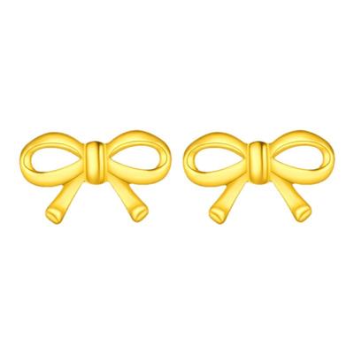 百泰小蝴蝶结黄金耳钉足金999耳饰养耳棒金耳坠女几何时尚耳棍