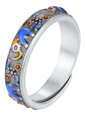 饰珀男士足银吉象开口戒指