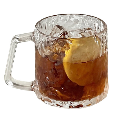 刻花带把玻璃杯家用创意高颜值女生透明喝水饮料冰咖啡杯马克杯子