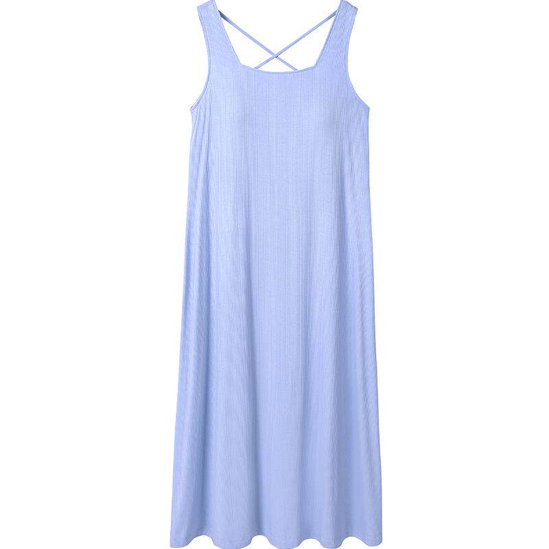 秋鹿【凉感冰丝】背心睡裙女夏季圆领简约纯色无袖中裙女款连衣裙