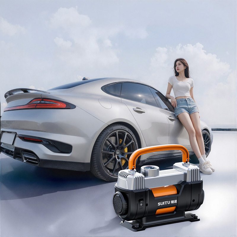 打气泵小轿车便携式汽车用轮胎双缸充气泵车用车载电动12v大功率