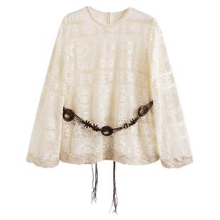 西町村屋花边拼接镂空小衫女2025秋季新款法式长袖上衣XHAC10590