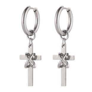 缠绕十字架耳环男款朋克耳坠耳夹耳钉独特小众设计高级感钛钢耳饰