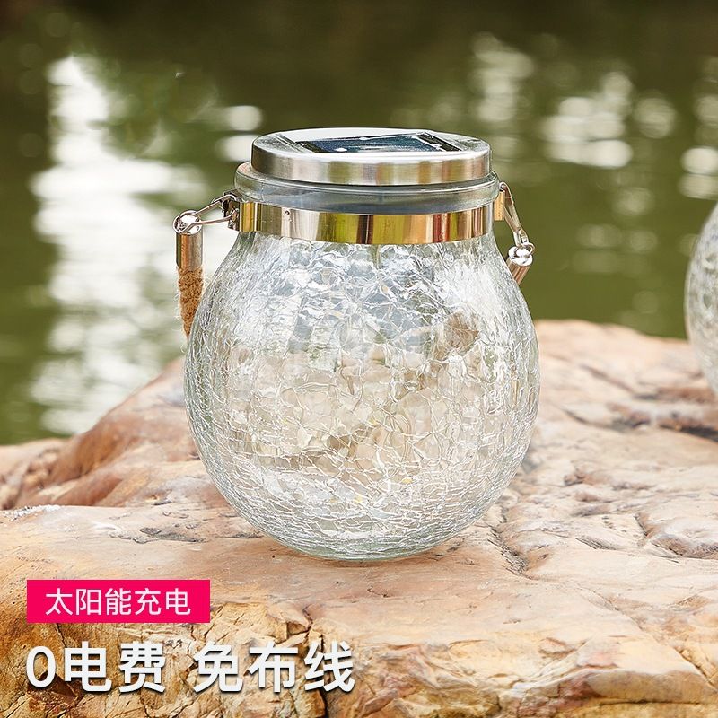 太阳能裂纹灯户外庭院玻璃许愿圣诞灯瓶挂灯创意装饰梅森