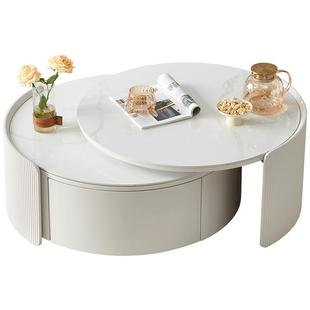 全友家居奶油风岩板茶几客厅家用小户型创意高矮圆形多功能茶几