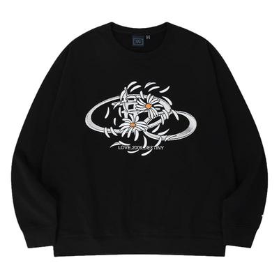 RomanticCrown秋冬新款针织菊花圆领纯色卫衣落肩男女同款