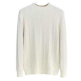 厚款宽松半高领毛衣男2025秋冬季基础款打底纯白色百搭中领针织衫