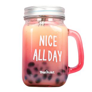 梅森杯带盖玻璃公鸡杯大容量珍珠奶茶带粗吸管杯果汁饮料带把水杯