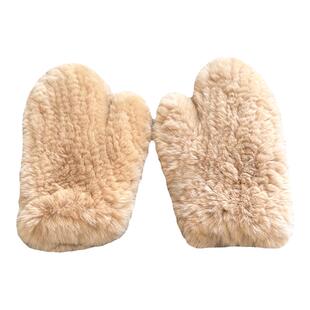 獭兔毛编制手套冬季加绒可爱保暖防风弹力皮草手套真毛连指手套女