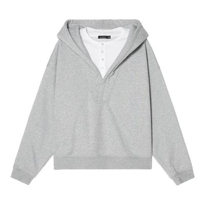 【加绒假两件】Unvesno(UN)静奢高智撞色亨利宽松休闲v领连帽卫衣