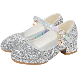 女童晚礼服公主鞋2025春季新款洋气高跟水晶表演出走秀儿童小皮鞋