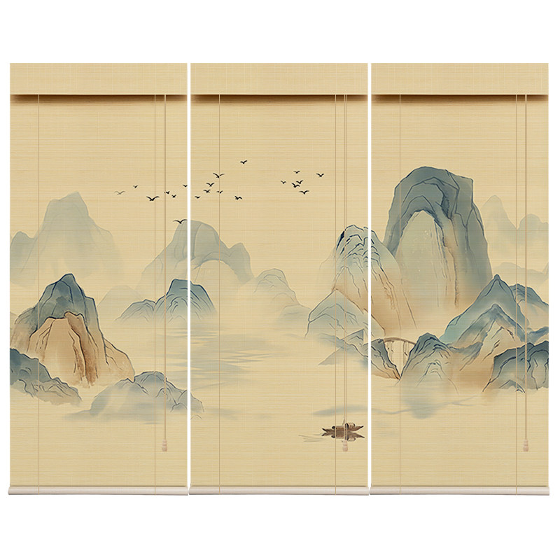 竹韵宋氏美学印花竹帘遮挡帘遮阳防晒新中式禅意升降卷帘茶室客厅