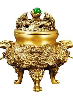 客厅九龙香炉三足香薰炉纯铜中式