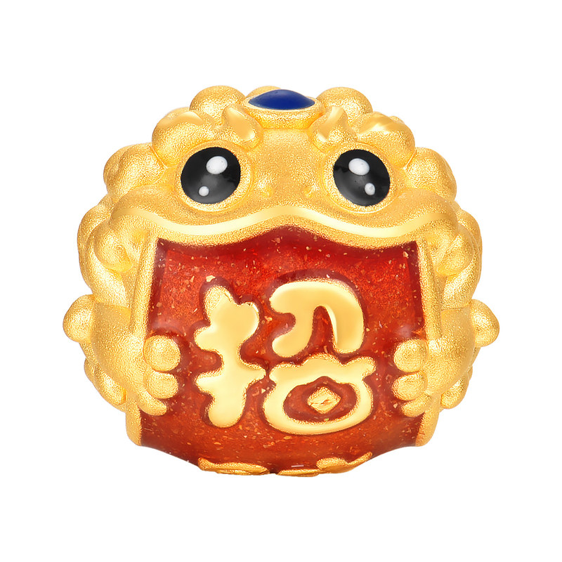 明牌珠宝瑞兽聚宝硬金串珠 黄金麒麟金蟾吉祥物足金转运珠AFP1587