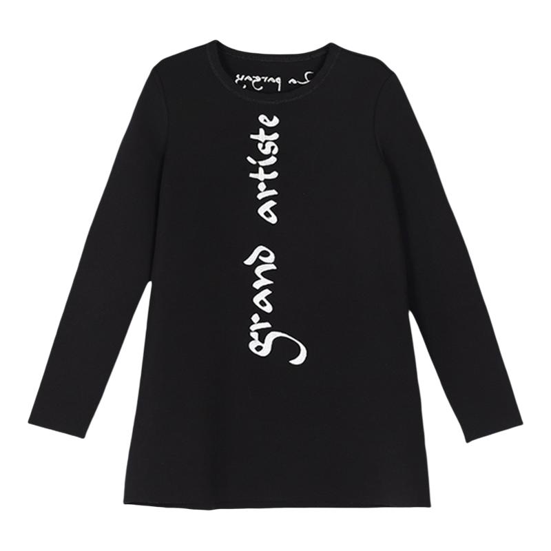 纳帕佳黑色字母印花长袖T恤女