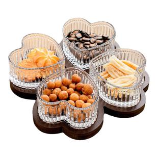 北美黑胡桃水果盘零食盘家用分格创意爱心干果盘点心糖玻璃碟盘子
