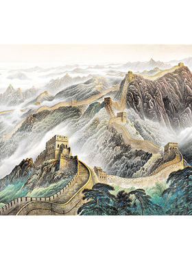 自粘风景画长城办公室墙贴纸