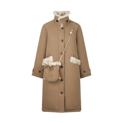 保暖带毛领拼接长款羽绒服