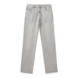 Coca-Cola/可口可乐 基础款做旧水洗美式复古直筒宽松皮标牛仔裤