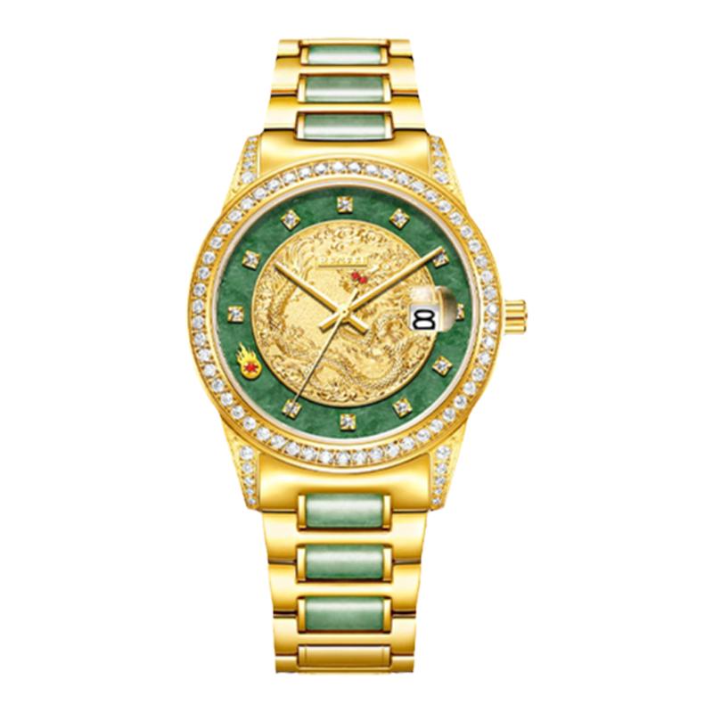 宾爵真钻翡翠金表男款生肖龙全自动机械表商务手表防水钢带男表