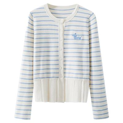 夕蒙2026新款春季韩系气质上衣小个子绝美小众独特条纹开衫针织衫