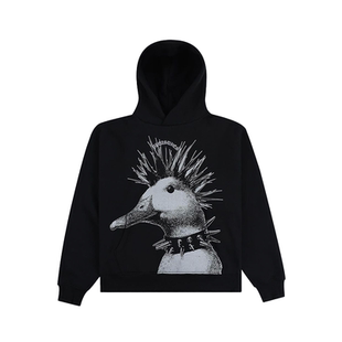 PLEASURES  创意摇滚朋克鸭印花连帽卫衣男女同款拉绒套头帽衫