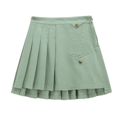 甜美高腰A字压褶牛仔短裙MSLAN