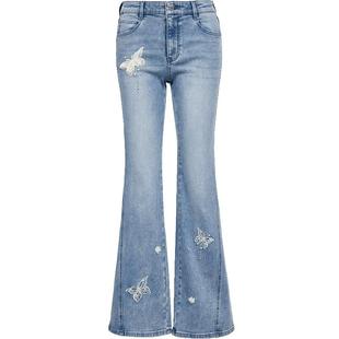 Vero Moda牛仔裤女2026春季新款蕾丝蝴蝶烫钻绣花钉珠优雅微喇裤