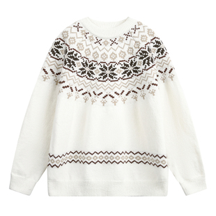 WASSUP美式复古百搭圆领费尔岛民族风毛衣春秋男女百搭针织衫外套