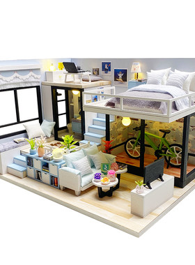 美代木质房子玩具模型送工具胶水