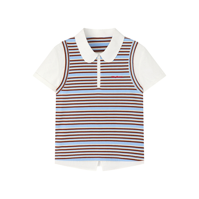 WhyBerry 26SS“学院派”假两件条纹短袖t恤女学院风夏季Polo衫