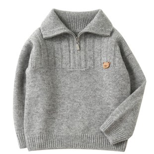 儿童羊绒衫男童毛衣开衫秋冬款三股加厚半拉链青少年学生保暖外套