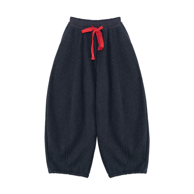 Harper kids 秋冬加绒长裤女童撞色抽绳弯刀加厚保暖儿童卫裤裤子