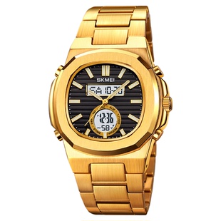 时刻美手表男双机芯3时间显示防水多功能钢带腕表双显倒计时男士