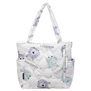 秋冬季大容量棉服包包女2026新款休闲通勤单肩包大学生羽绒托特包