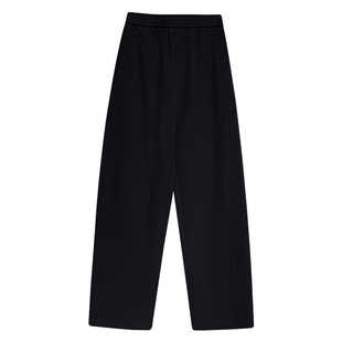 黑色加绒阔腿裤女秋冬松紧高腰休闲桑蚕丝垂感高级感镰刀弯刀裤子