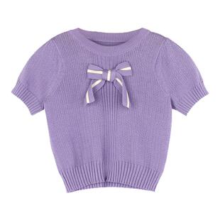 大耳象女童蝴蝶结针织短袖夏款宝儿纯棉泡泡袖上衣T恤